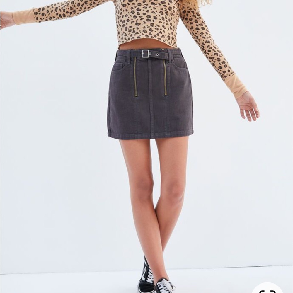PacSun Faded Black Denim Metal Zip Detail Mini Skirt, Size 27